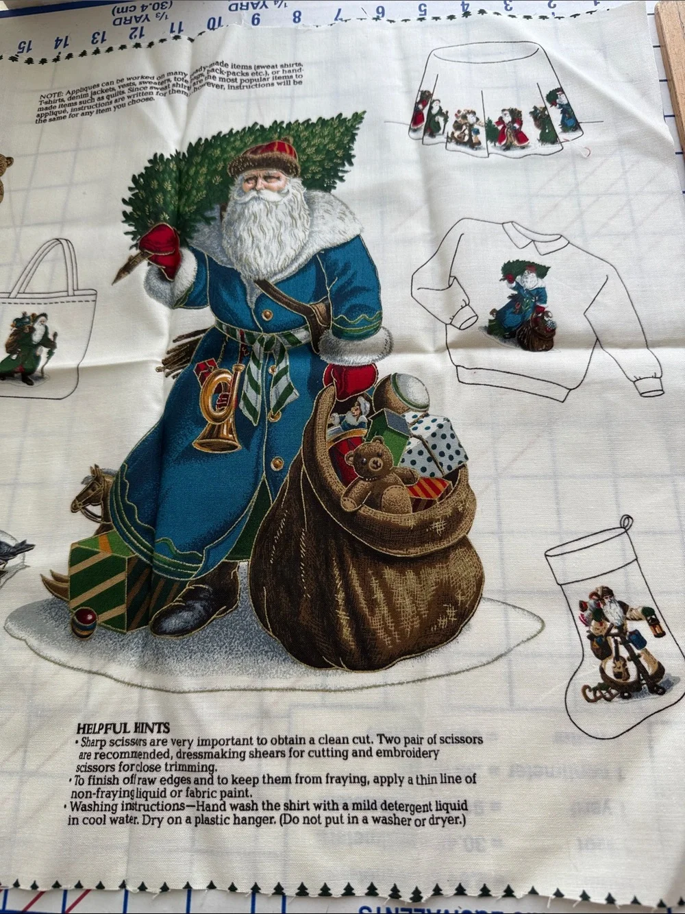 Vintage Olde Father Christmas Fabric Applique Panel Victorian Santa Uncut